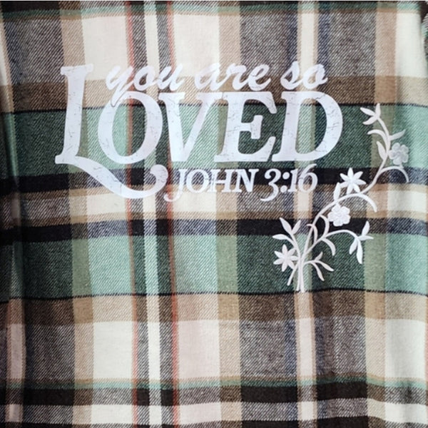 John 3:16 Vintage Custom Upcycled Christian Wool Blend Plaid Shacket Jacket, M
