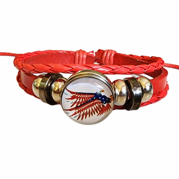 Adjustable Red Braided Snap Charm Bracelet with Patriotic Eagle Charm