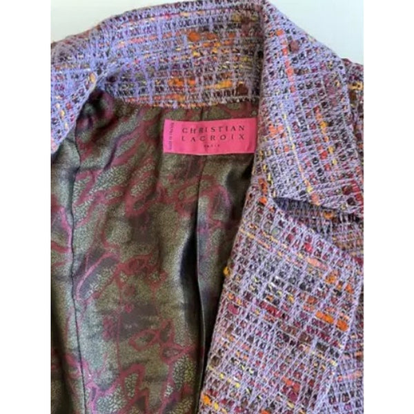 Vintage Christian Lacroix Wool Blend Tweed Single Breasted Notched Lapel Blazer, M
