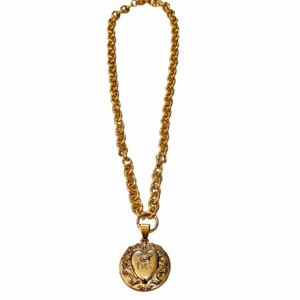 Dolce & Gabbana Large Gold Button Pendant 18K Gold Filled Chunky Necklace
