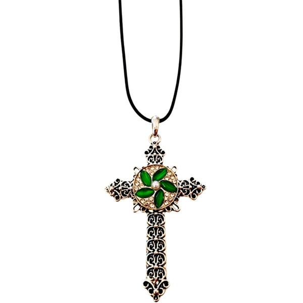 Interchangeable Snap Charm Cross Pendant on Leather Necklace