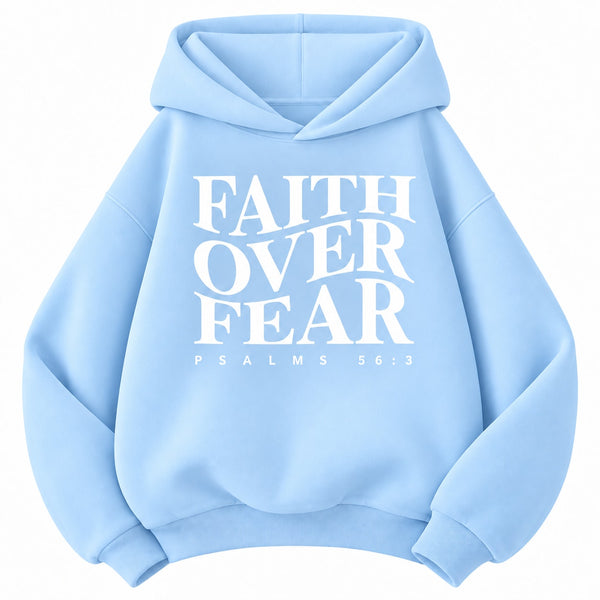 Faith Over Fear Christian Baby Blue Fleece Lined Hoodie

Unisex design