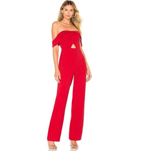 NWT L’Academie Leah Strapless Red Jumpsuit, Size XL