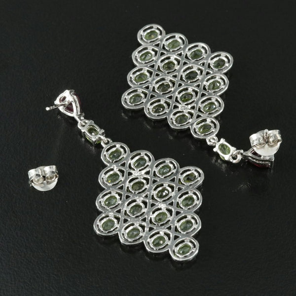Sterling Rhodolite Garnet, Peridot Dangle Earrings