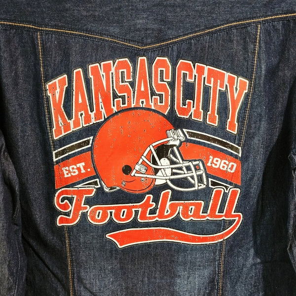 Kansas City Chiefs Upcycled Denim Snap Button Western Shirt, Size XL