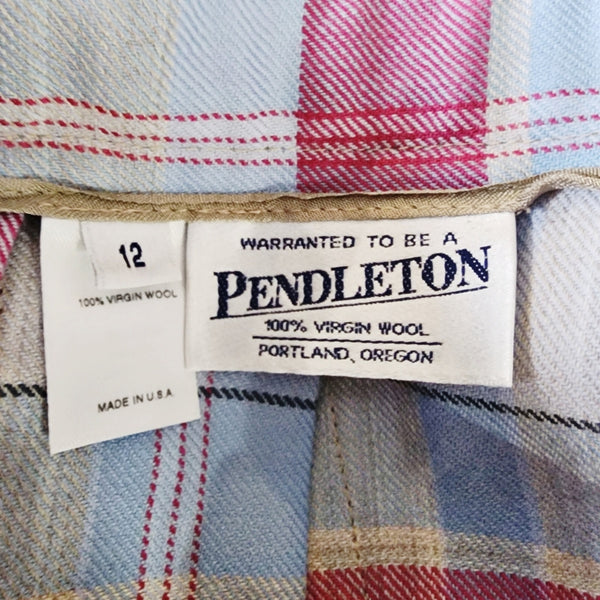 NWT Pendleton 100% Virgin Wool Blue & Plum Plaid A-Line Pleated Midi Skirt, 12