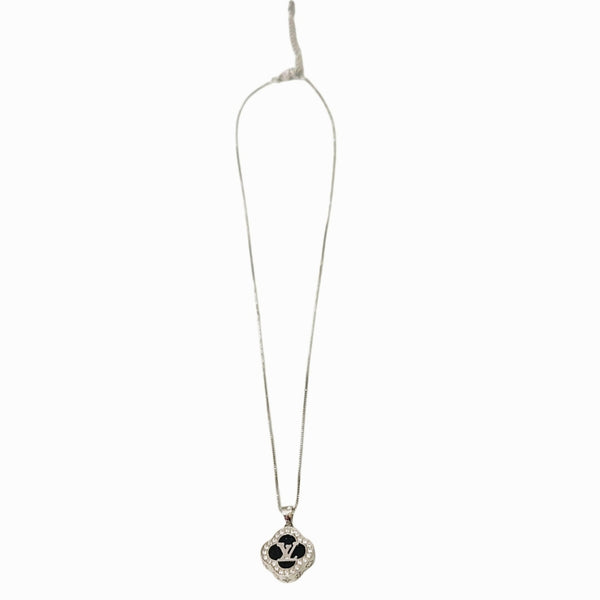Louis Vuitton Silver, Black & Rhinestone Clover Charm On Adj 18