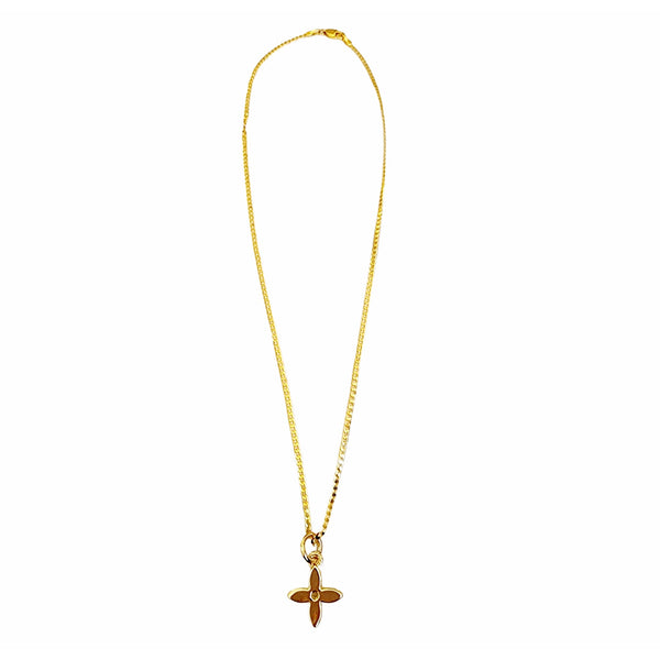 Repurposed LV Four Petal Flower Charm in Gold on 18K GF Chain