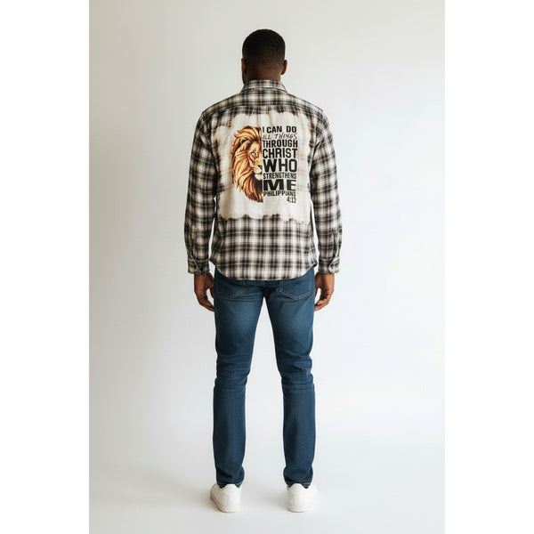 I Can Do All Things Through Christ Who Strengthens Me Repurposed Christian Theme Plaid Shirt, L