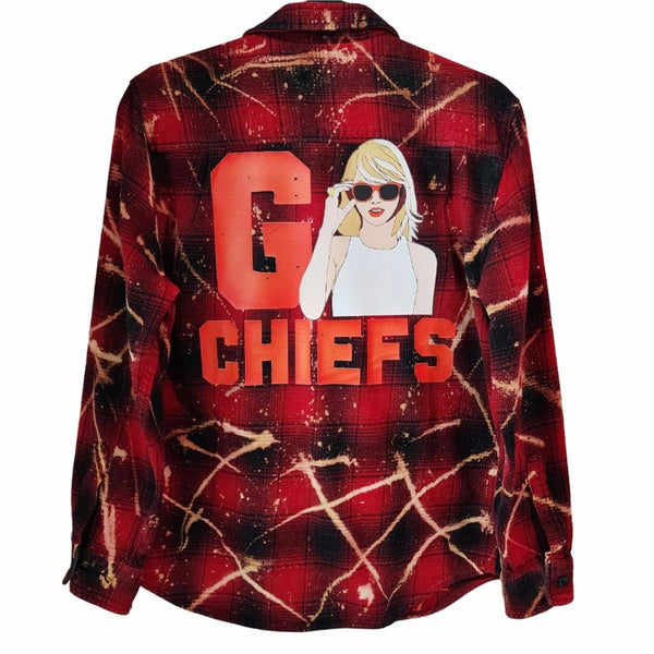 Kansas City Swifties Custom Upcycled Buffalo Plaid Flannel Shirt, Women's 1X