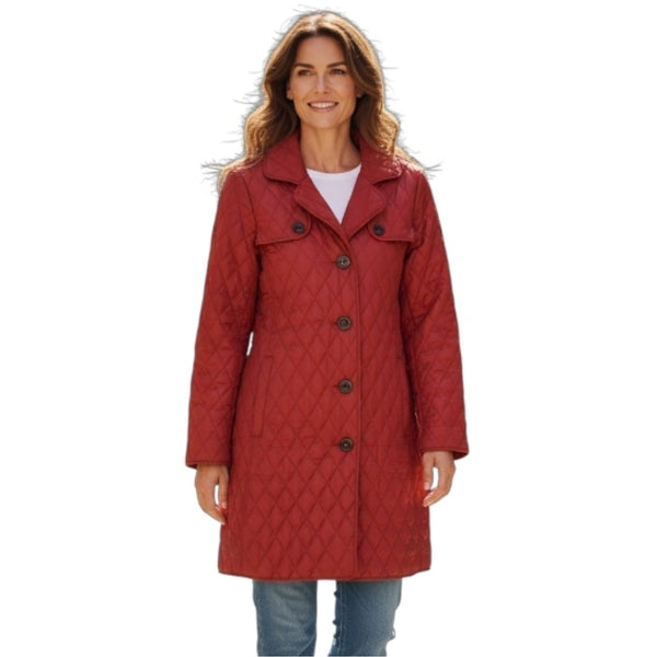 L.L. Bean Diamond Quilted Insulated Women's Riding Coat In Coral, L
