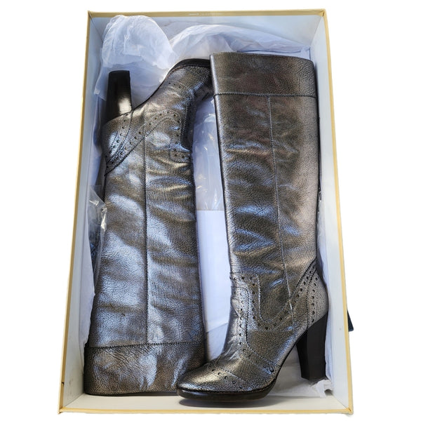 Michael Kors Penelope Heeled Boot In Metallic Gunmetal Heeled Boots, 7.5
