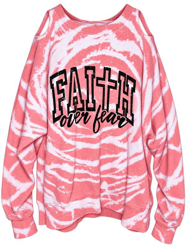 Faith Over Fear Custom Open Shoulder Custom Tie Dye Christian Upcycled Sweatshirt, S