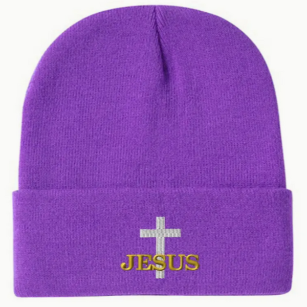 Embroidered Jesus Christian Acrylic Beanie, Unisex