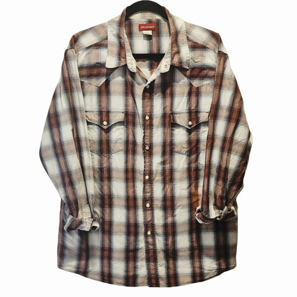 He Left The 99 To Find Me Custom Upcycled Western Plaid Pearl Snap Button Shirt, Unisex XL