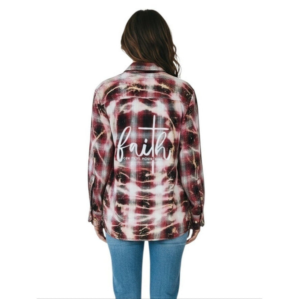 Faith Can Move Mountains Custom Repurposed Christian Theme Plaid Shirt, S