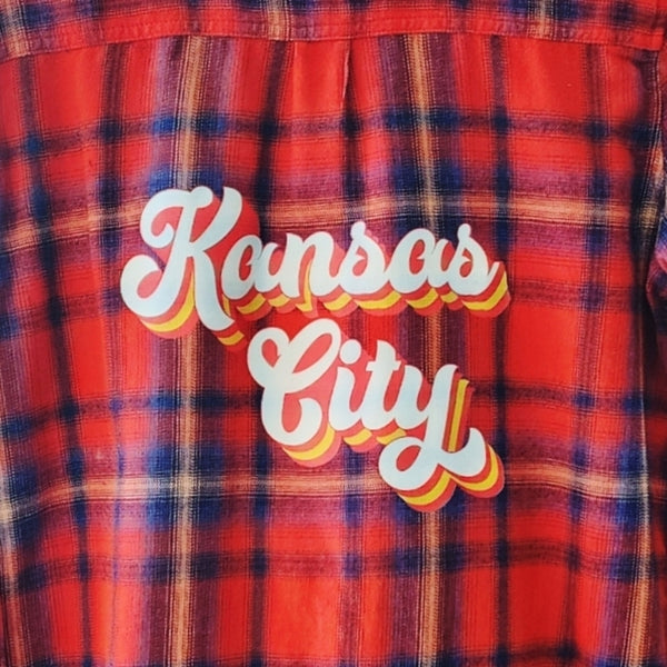 Kansas City Chiefs Upcycled Vibrant Red Plaid Button Down Shirt, Size S