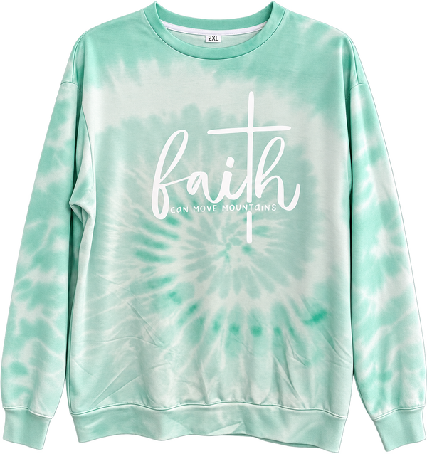 Faith Can Move Mountains Custom Tie Dye Christian Upcycled Sweatshirt, 2X