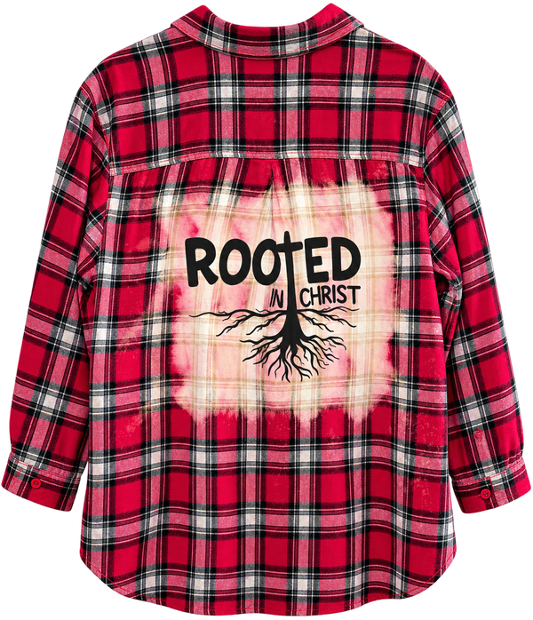 Rooted In Christ Repurposed Christian Theme Plaid Shirt, 2X