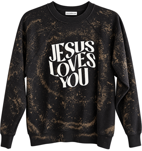 Jesus Loves You Custom Tie Dye Christian Upcycled Sweatshirt, L