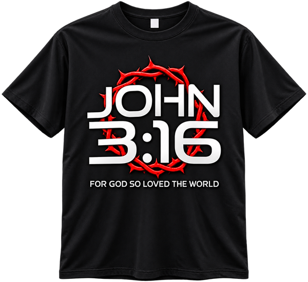 John 3:16 For God So Loved The World Black T-Shirt, M