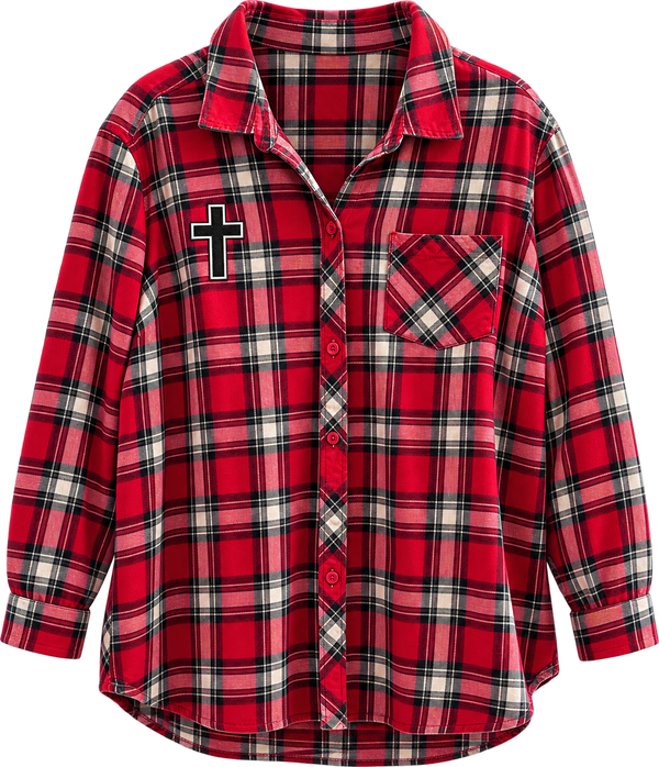 Rooted In Christ Repurposed Christian Theme Plaid Shirt, 2X