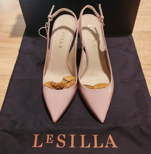 NIB Le Silla Chanel Kabir Phard Sling Back Stilletto Pump in Lavendar, Size 5 Shoes Upcycled Designer Gemz 