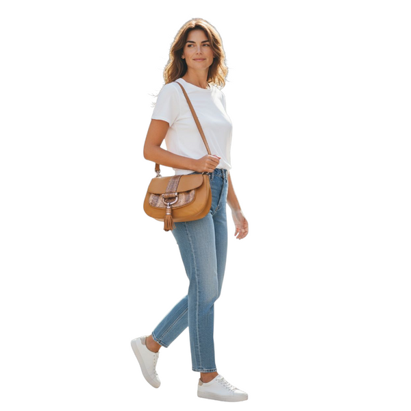 Michael Kors Python Trim with Tassel  Shoulder Bag in Tan