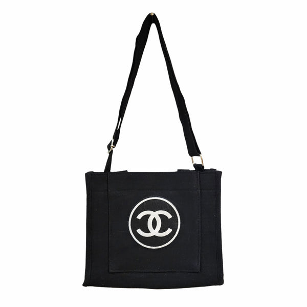 Designer Inspired Canvas Tote/Crossbody Bag in Black