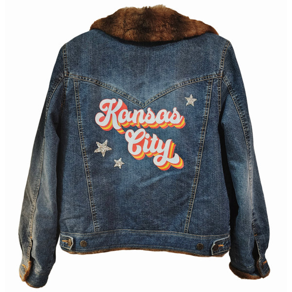 Vintage Marvin Richards Faux Fur Lined Jacket w/ Custom Kansas City Chiefs Leopard Print Back Design, Size S