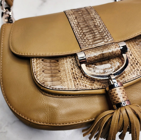 Michael Kors Python Trim with Tassel  Shoulder Bag in Tan