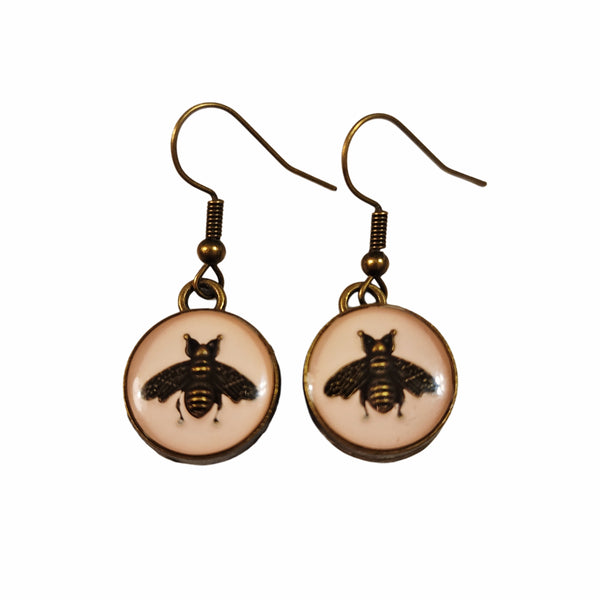 Designer Vintage Pink Bee Buttons Reimagined as Earrings