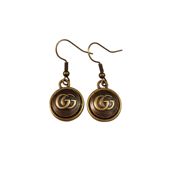 Designer Vintage Bronze GG Buttons Reimagined as Earrings