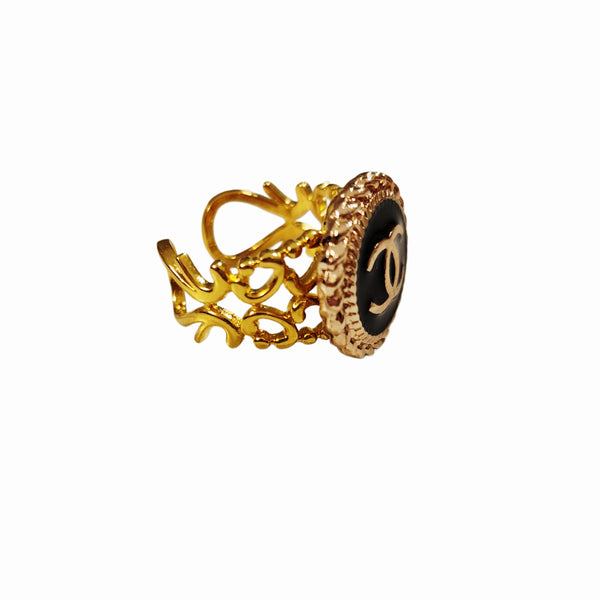 Reimagined Designer Button Ring - Black & Gold