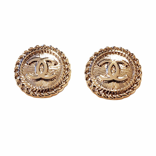 Designer CC Buttons Reimagined as Gold Stud Earrings