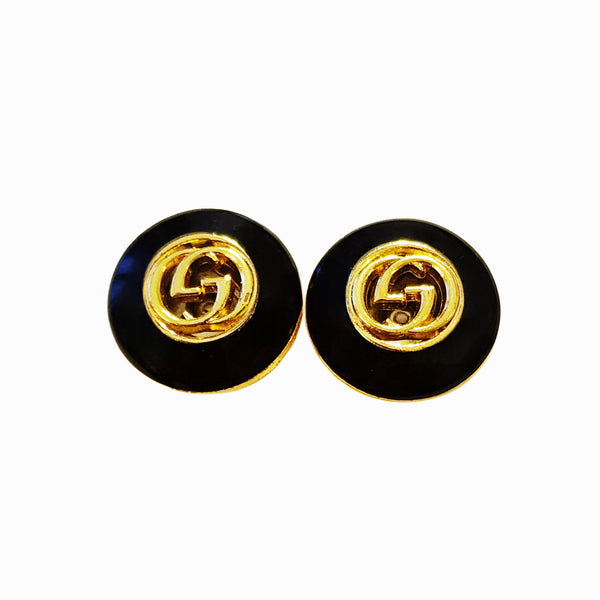 Repurposed Vintage GG Gold Logo Buttons with Black Trim Earrings