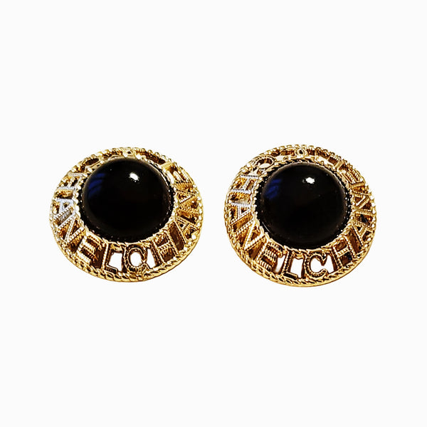 Designer CC Buttons Reimagined as Black Dome / Gold Stud Earrings