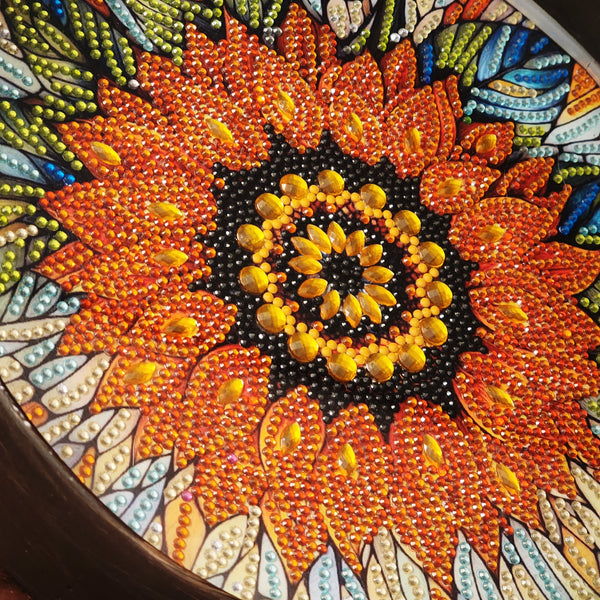 Handcrafted Beaded Sunflower Round Serving Tray