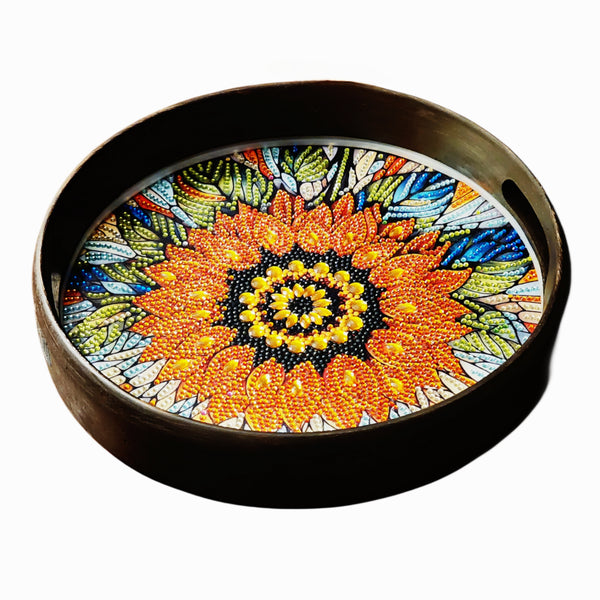 Handcrafted Beaded Sunflower Round Serving Tray