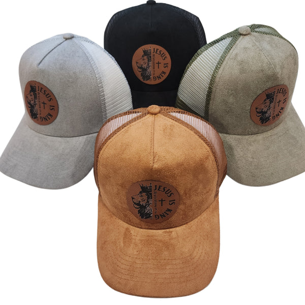Suede Adjustable Baseball Caps Trucker Hats With Vegan Leather Lion of Judah Patch, Unisex