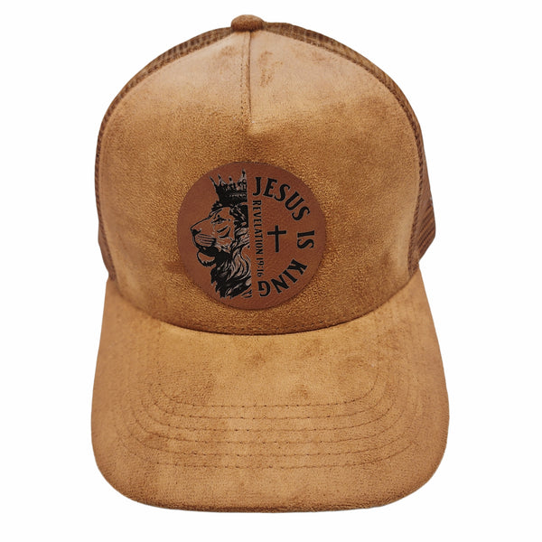 Suede Adjustable Baseball Caps Trucker Hats With Vegan Leather Lion of Judah Patch, Unisex