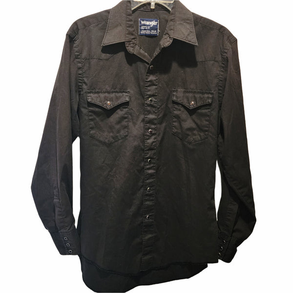 Hard Fought Hallelujah Wrangler Cowboy Cut Black Pearl Snap Western Custom Upcycled Shirt, Men's M