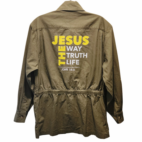 Jesus The Way The Truth The Life Upcycled Khaki Lightweight Safari Jacket, Women's S