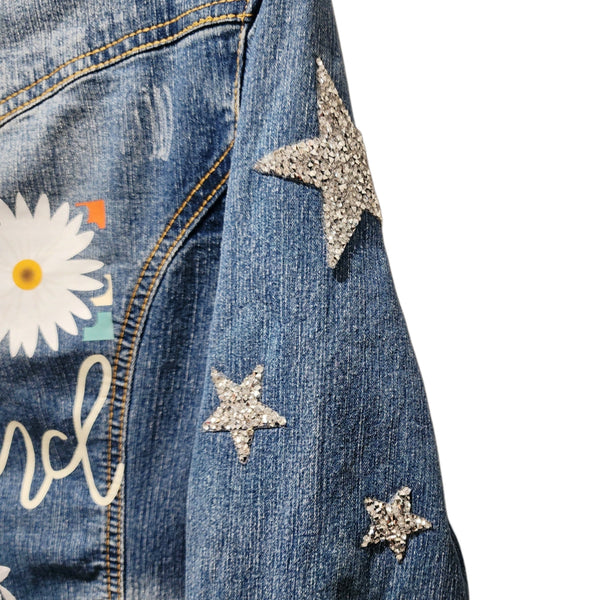 In A World Where You Can Be Anything Be Kind Custom Upcycled Jean Jacket, Women's S