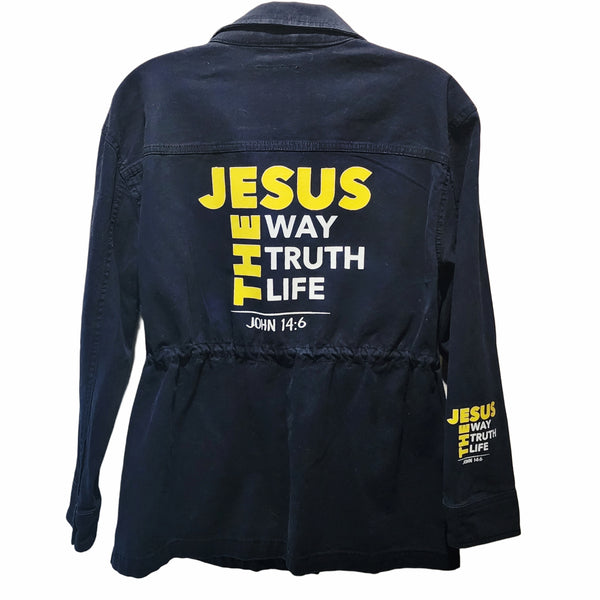 Jesus The Way The Truth The Life Upcycled Lightweight Navy Safari Jacket