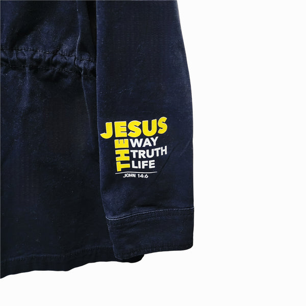 Jesus The Way The Truth The Life Upcycled Lightweight Navy Safari Jacket