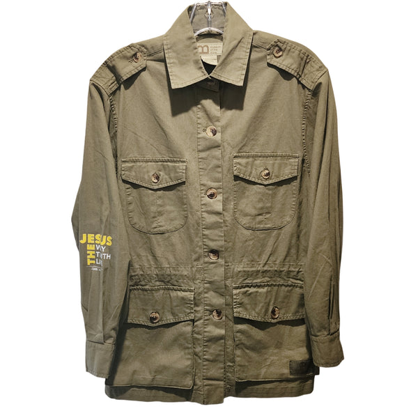 Jesus The Way The Truth The Life Upcycled Khaki Lightweight Safari Jacket, Women's S