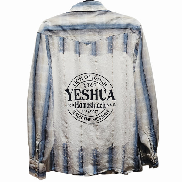Yeshua Hamasiach Custom Upcycled Western Pearl Snap Button Shirt, Men's XL