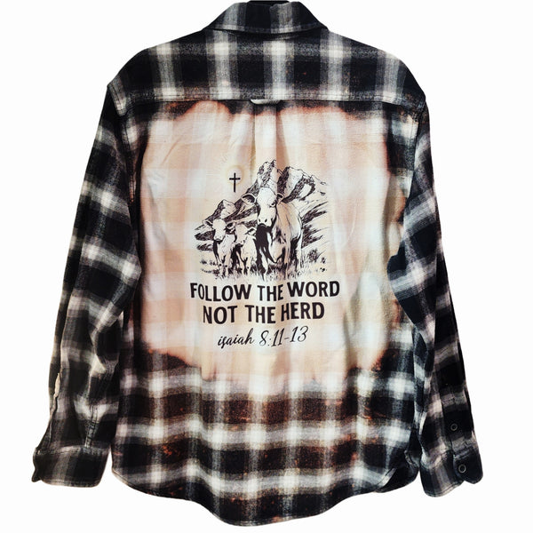 Follow The Word, Not The Herd Custom Christian Upcycled Plaid Shirt, Men's L