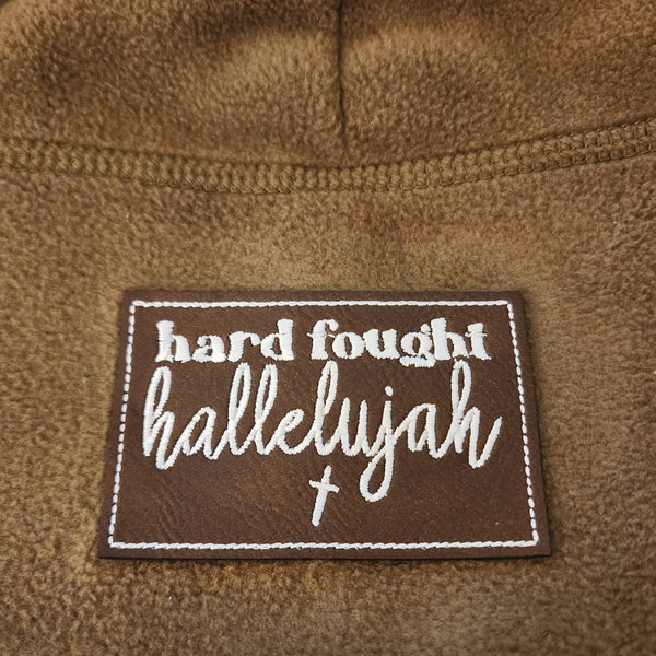 Hard Fought Hallelujah Vegan Leather Patch Upcycled Military Beanie, Unisex